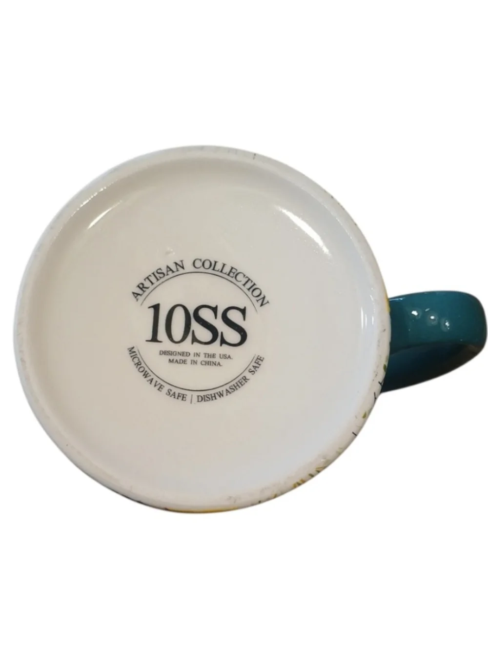 Floral Ceramic Coffee Mug with Teal Handle - Yellow Flower Pattern